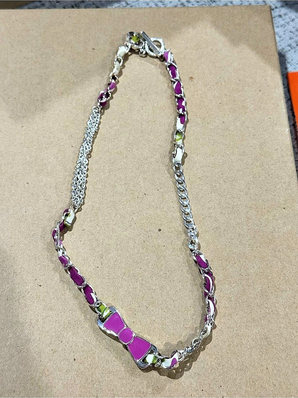Vera Bradley Purple Enamel Bow Ribbon Chain Necklace Like New